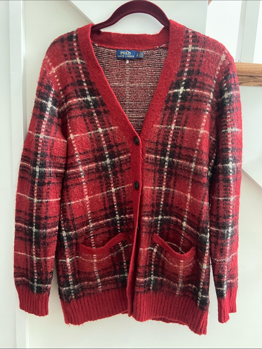 Polo by Ralph Lauren Red Black Plaid V-Neck Cardigan